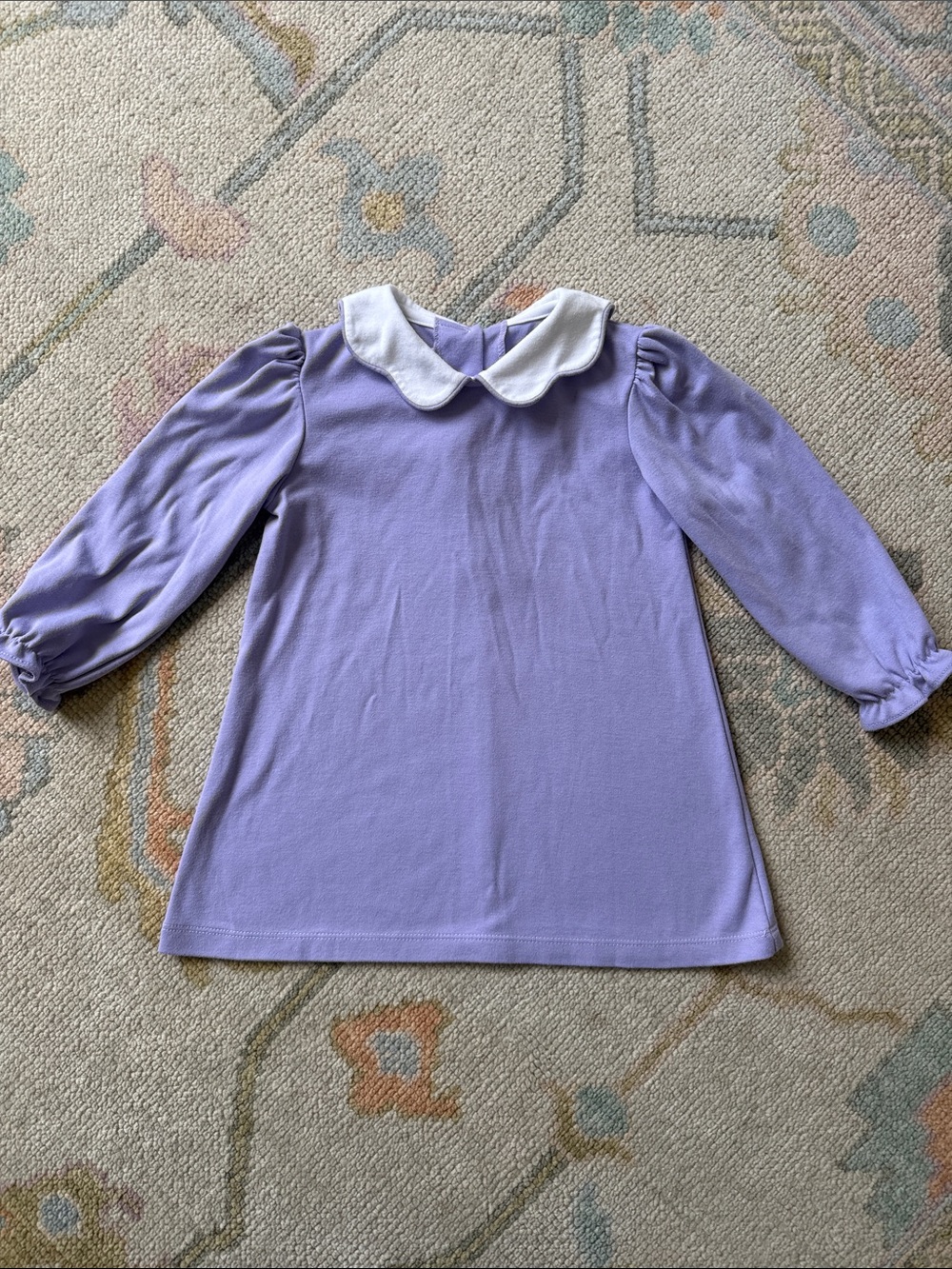 Girls' Lavender Long-Sleeve Top with White Peter Pan Collar